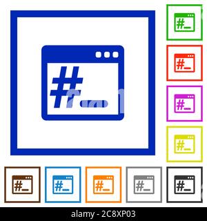 OS root terminal flat color icons in square frames Stock Vector