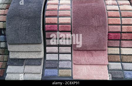 Colorful carpet samples in the store Stock Photo