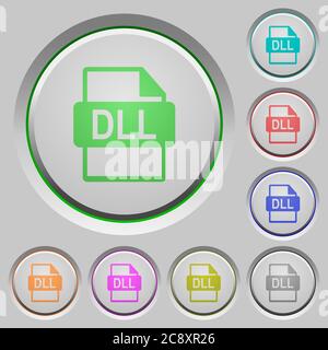 Set of color DLL file format sunk push buttons. Stock Vector