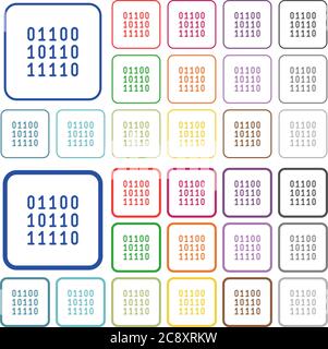Binary code color icons in flat rounded square frames. Thin and thick versions included. Stock Vector