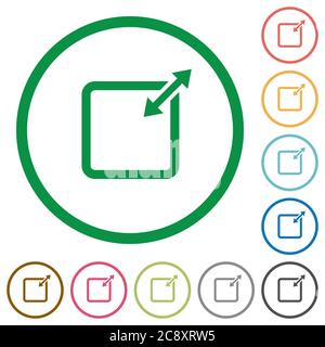 Set of adjust item size color round outlined flat icons on white background Stock Vector