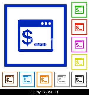 OS command terminal flat color icons in square frames Stock Vector
