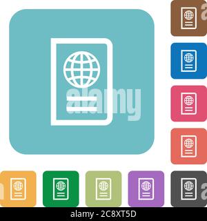 Passport flat icons on color rounded square backgrounds Stock Vector