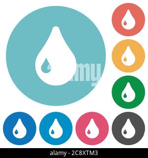 Flat drop icon set on round color background. Stock Vector