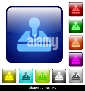 Retro joystick color glass rounded square button set Stock Vector