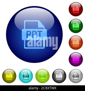 PPT file format icons on round color glass buttons Stock Vector