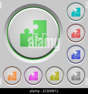 Set of color puzzles sunk push buttons. Stock Vector