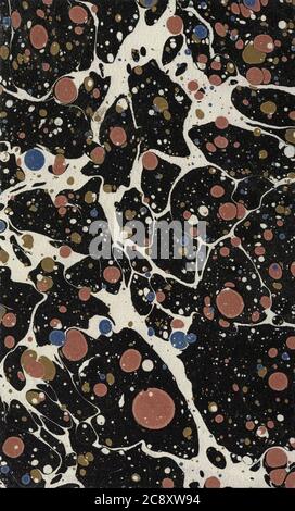 Decorative endpaper from a nineteenth century book.  Paper marbling was used to produce both endpapers and book covers. Stock Photo