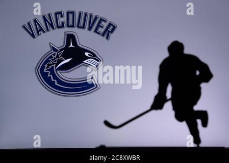 NHL Hockey Concept photo. silhouette of profesiional NHL hockey player Stock Photo