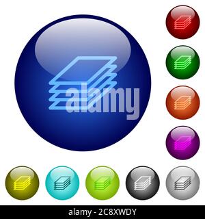 Printing papers icons on round color glass buttons Stock Vector