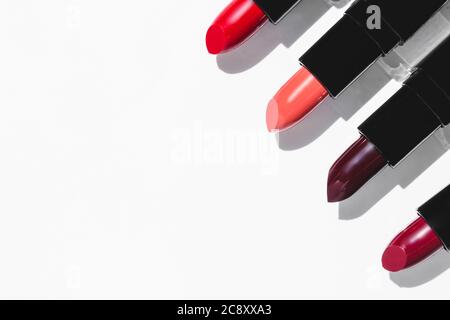 Beauty Lipstick Flatlay in white background Stock Photo