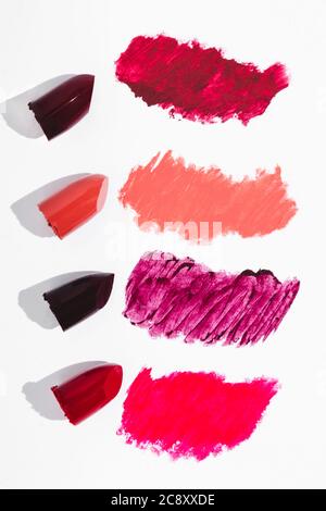 Beauty lipstick Swatches Flatlay in white background Stock Photo