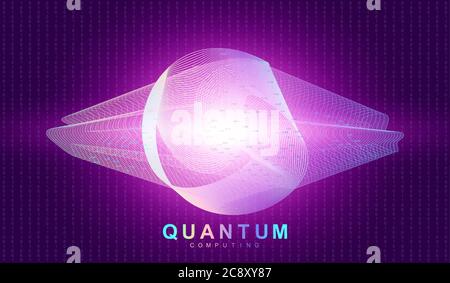 Quantum computer technology concept. Sphere explosion background. Deep learning artificial intelligence. Big data algorithms visualization. Waves flow Stock Vector