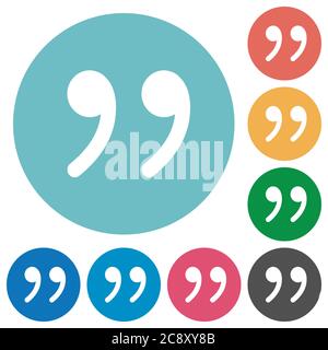 Quotation mark flat white icons on round color background. Stock Vector