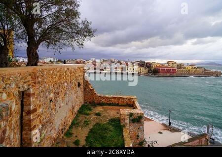 Venetian era harbour, Chania, Crete, Greece Stock Photo