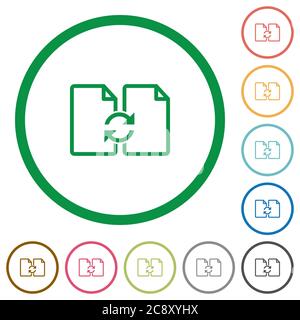 Swap documents flat color icons in round outlines Stock Vector