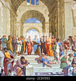 Vatican - Sept. 22, 2014:  School of Athens famous frescoes by Italian Renaissance artist Raphael. It was painted 1509 and 1511 to decorate with fresc Stock Photo