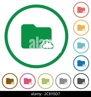 Cloud folder flat color icons in round outlines Stock Vector