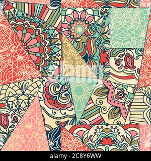 Patchwork quilt pattern. Vintage decorative collage. Indian, Arabic, Turkish motifs for printing on fabric or paper. Doodle pattern in mosaic style. Stock Photo