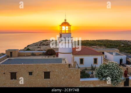 The lighthouse on Gavdos island at sunset, Crete, Greece. Stock Photo