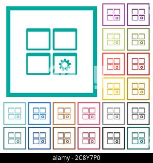 Dashboard settings flat color icons with quadrant frames on white background Stock Vector