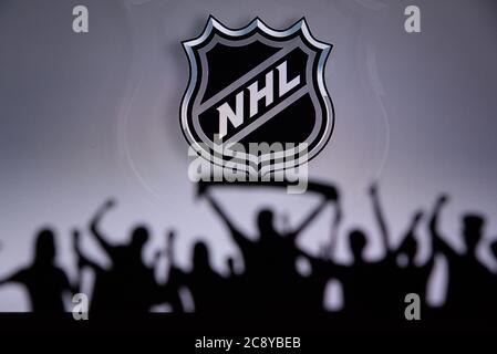 NHL Hockey Club Fans celebrate and support the NHL hockey Team. Stock Photo