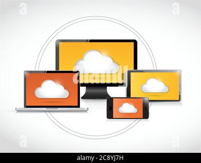 Cloud computing set of electronics network illustration design over a white background Stock Vector