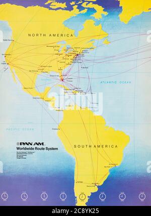 Vintage October 1987 Pan American World Airways Route Map