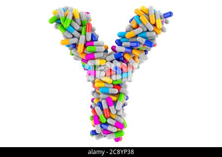 Letter Y from colored capsules. 3D rendering isolated on white background Stock Photo