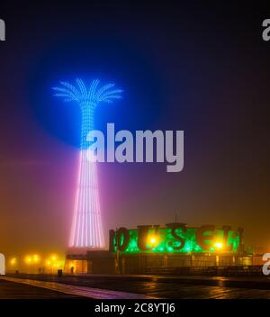 Brooklyn, NY / USA: 11/18/2013 - Coney Island illuminated tower at night in Brooklyn nobody Stock Photo