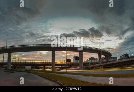 City interchange closeup at night , beautiful transport infrastructure background Stock Photo