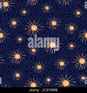 suns on a dark backgorund seamless vector pattern Stock Vector