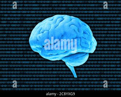 Digital brain system, Decoder Binary Code Background. Blue Abstract Security Technology 3D rendering Stock Photo