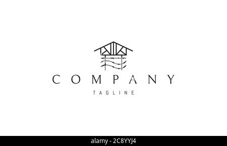 Vector logo on which an abstract image of a beach house in a linear style. Stock Vector