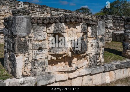 Mayan carving at the Archeological site of the Mayapan Ruins, in ...