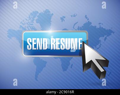 Send resume button and cursor illustration design over a world map background Stock Vector