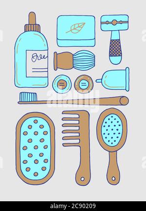Zero waste bathroom concept illustration. Hand drawn style. Vector. Stock Vector