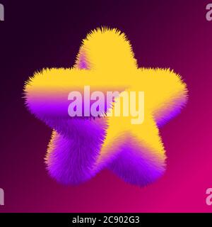 Fur Star. Funny fur element for christmas. Colorful fluffy cartoon star Stock Vector