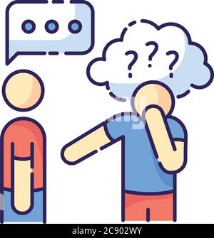Asperger syndrome RGB color icon. Difficulty with communication. Social anxiety. Man with disorder. Autistic spectrum symptom. Speech impairment. Inte Stock Vector