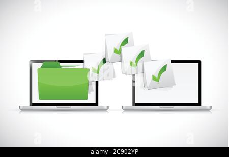 Laptops exchanging files illustration design over a white background Stock Vector