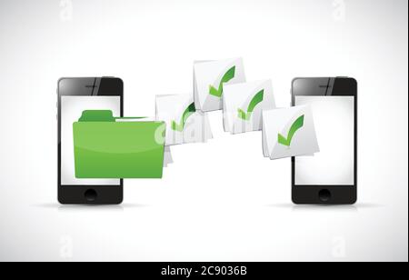 Smart phones transferring files illustration design over a white background Stock Vector