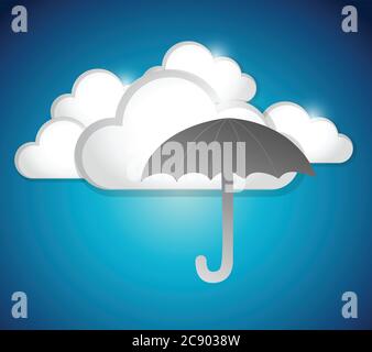 Clouds and umbrella illustration design over a blue background Stock Vector