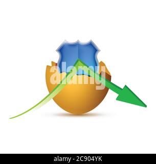 Broken egg shield and arrow illustration design over a white background Stock Vector