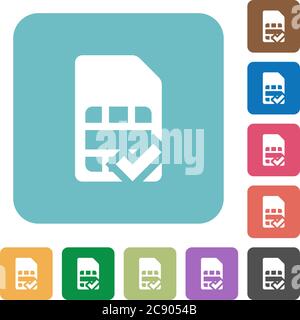 SIM card accepted white flat icons on color rounded square backgrounds Stock Vector