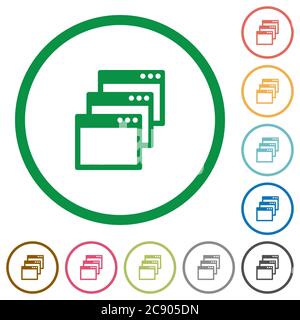 Cascade window view mode flat color icons in round outlines Stock Vector