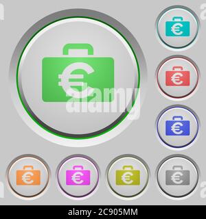 Euro bag color icons on sunk push buttons Stock Vector