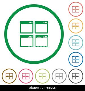 Mosaic window view mode flat white icons on round color backgrounds. 17 ...
