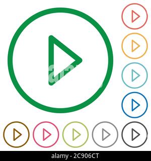 Media play flat color icons in round outlines Stock Vector