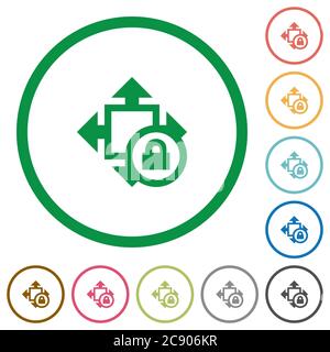 Size lock flat color icons in round outlines Stock Vector