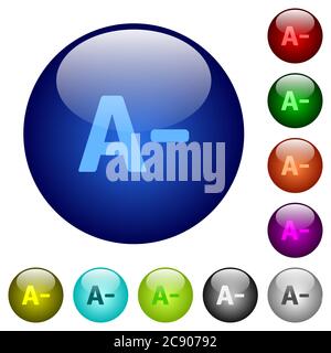 Decrease font size icons on round color glass buttons Stock Vector